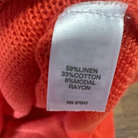 J. Jill Linen Blend Long Cardigan Tunic Sweater Button Size M Orange Open Knit - Picture 3 of 5